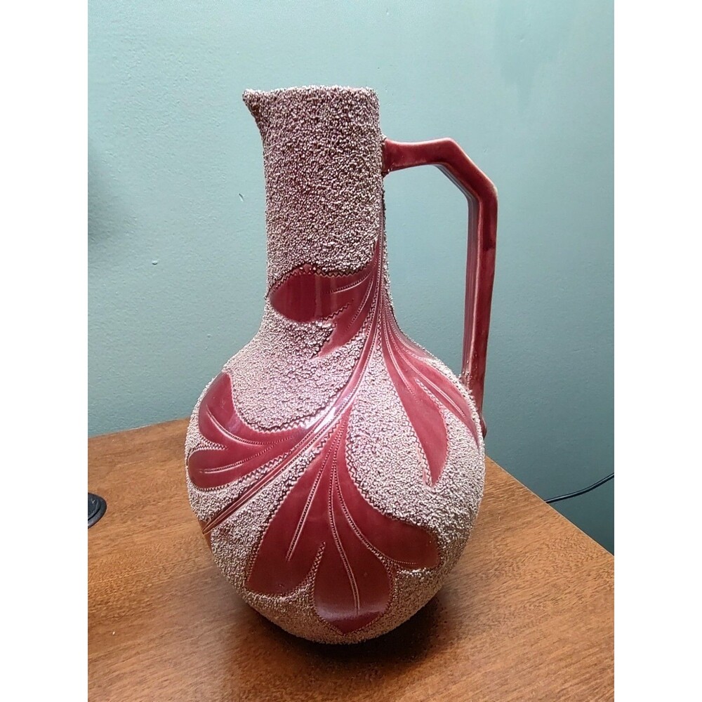 Vintage Samuel Lear Sand Majolica Tall Burgundy Tone Pitcher 10.75" tall